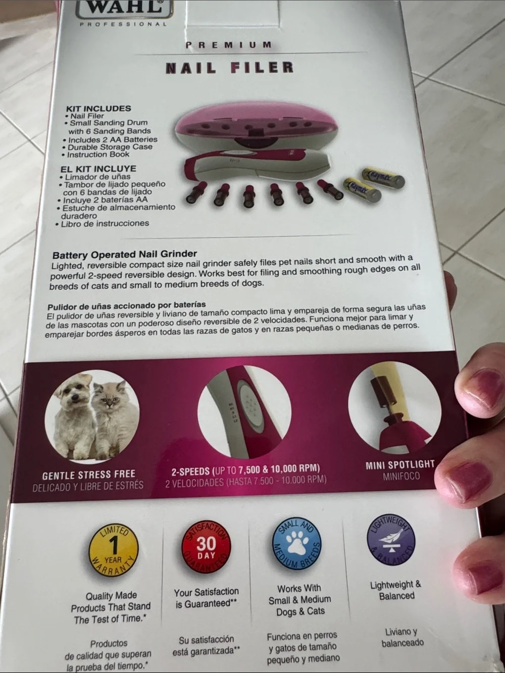 Wahl Nail Filer in Pink and White